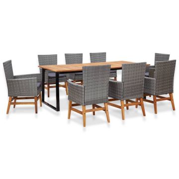 Set mobilier de exterior 9 piese gri poliratan lemn acacia