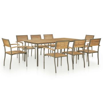Set mobilier de exterior 9 piese lemn masiv acacia și oțel