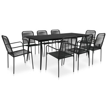 Set mobilier de exterior 9 piese negru frânghie și oțel