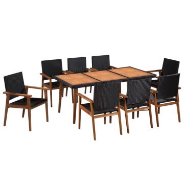 Set mobilier de exterior 9 piese negru și maro poliratan