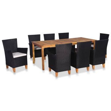 Set mobilier de exterior 9 piese negru și maro poliratan