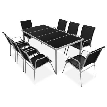 Set mobilier de exterior 9 piese negru oțel