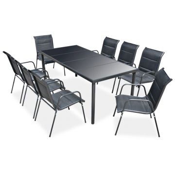 Set mobilier de exterior 9 piese negru oțel
