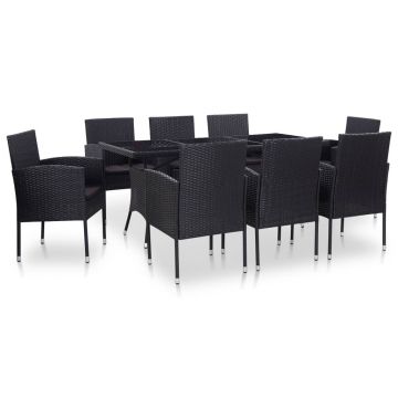 Set mobilier de exterior 9 piese negru poliratan