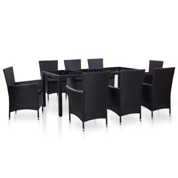 Set mobilier de exterior 9 piese negru poliratan