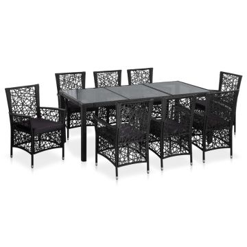 Set mobilier de exterior 9 piese negru poliratan