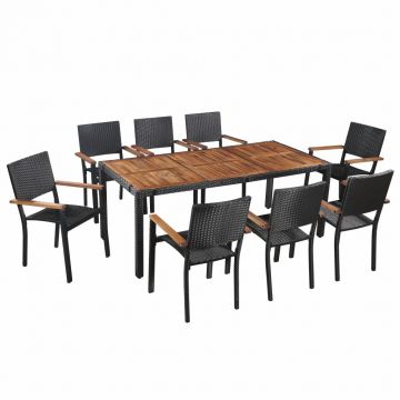 Set mobilier de exterior 9 piese negru poliratan lemn acacia