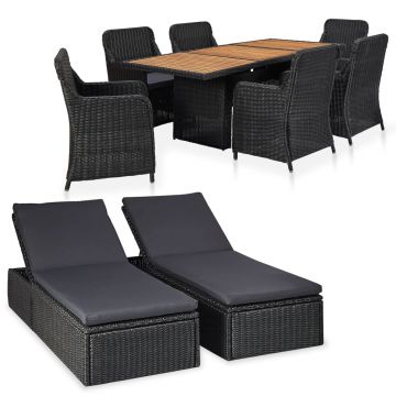 Set mobilier de exterior 9 piese negru poliratan
