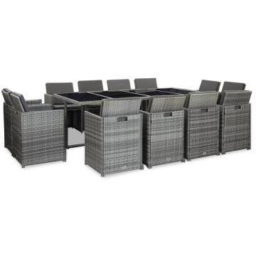Set mobilier de exterior cu perne 13 piese antracit poliratan