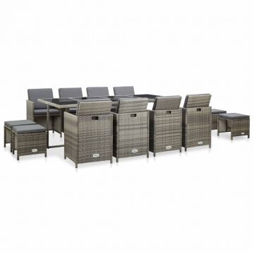 Set mobilier de exterior cu perne 13 piese gri poliratan
