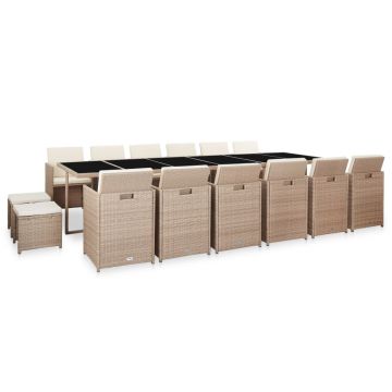 Set mobilier de exterior cu perne 17 piese bej poliratan