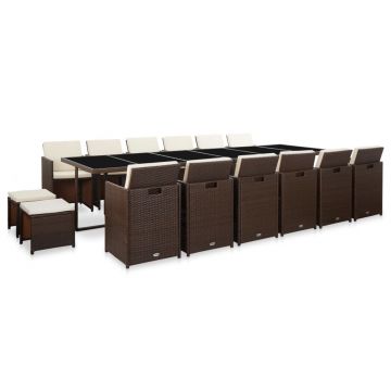 Set mobilier de exterior cu perne 17 piese maro poliratan