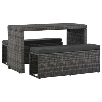 Set mobilier de exterior cu perne 3 piese gri poliratan