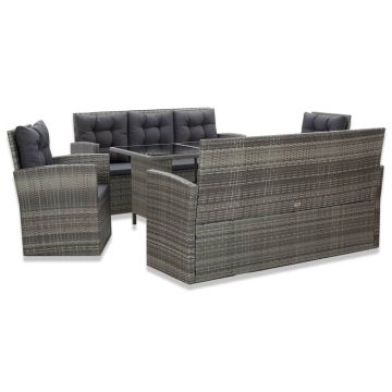 Set mobilier de exterior cu perne 5 piese gri poliratan