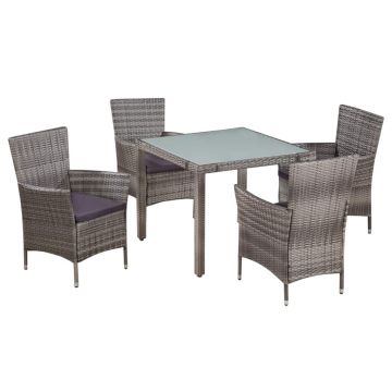 Set mobilier de exterior cu perne 5 piese gri poliratan