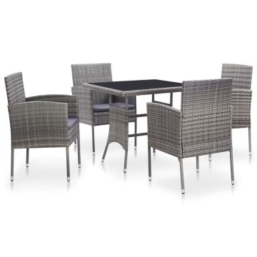 Set mobilier de exterior cu perne 5 piese gri poliratan