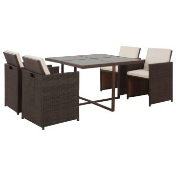 Set mobilier de exterior cu perne 5 piese maro poliratan