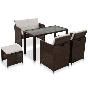 Set mobilier de exterior cu perne 6 piese maro poliratan