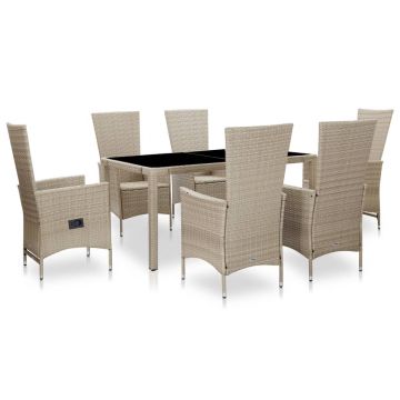 Set mobilier de exterior cu perne 7 piese bej poliratan