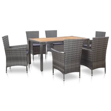 Set mobilier de exterior cu perne 7 piese gri poliratan