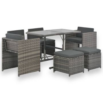 Set mobilier de exterior cu perne 7 piese gri poliratan