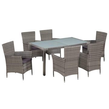 Set mobilier de exterior cu perne 7 piese gri poliratan