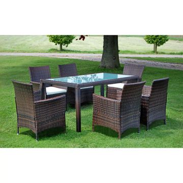Set mobilier de exterior cu perne 7 piese maro poliratan