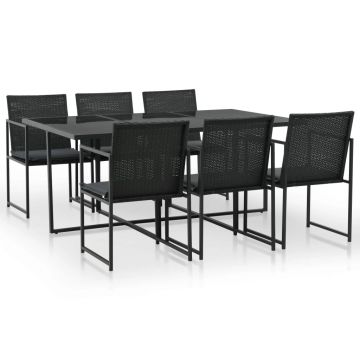 Set mobilier de exterior cu perne 7 piese negru poliratan