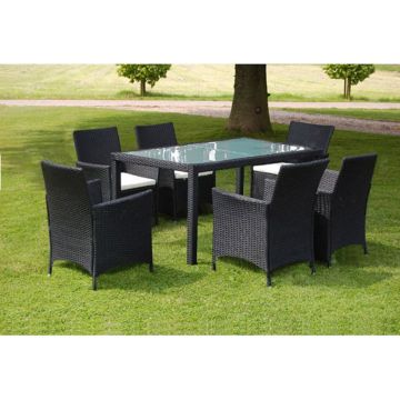 Set mobilier de exterior cu perne 7 piese negru poliratan