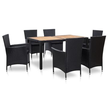 Set mobilier de exterior cu perne 7 piese negru poliratan