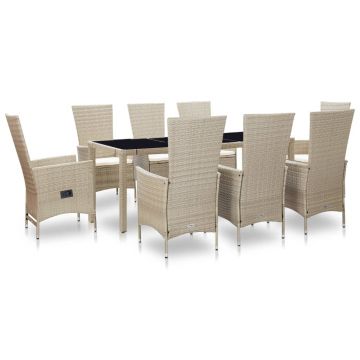 Set mobilier de exterior cu perne 9 piese bej poliratan