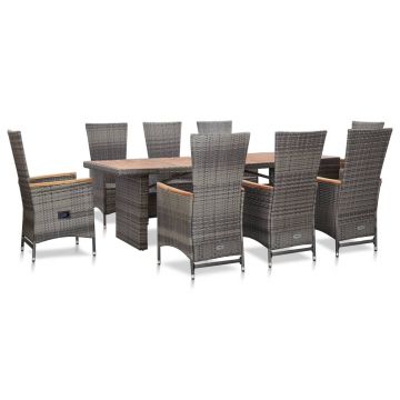 Set mobilier de exterior cu perne 9 piese gri poliratan