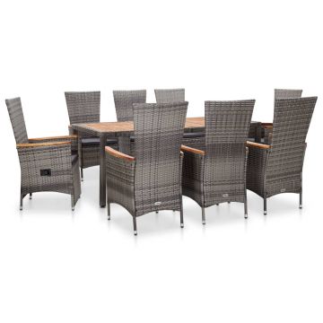 Set mobilier de exterior cu perne 9 piese gri poliratan
