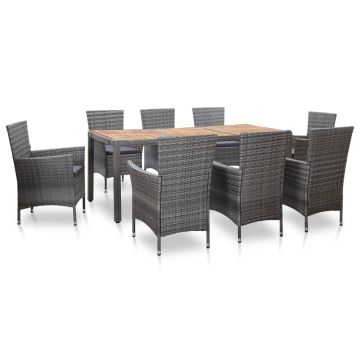 Set mobilier de exterior cu perne 9 piese gri poliratan