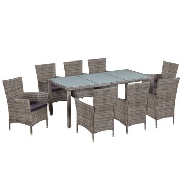 Set mobilier de exterior cu perne 9 piese gri poliratan