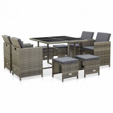 Set mobilier de exterior cu perne 9 piese gri poliratan