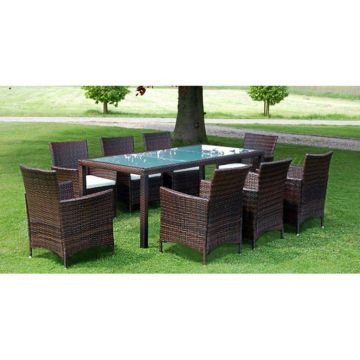Set mobilier de exterior cu perne 9 piese maro poliratan