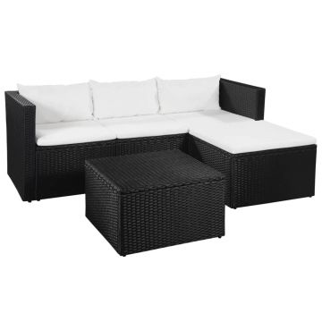 Set mobilier de grădină 3 piese negru & alb poliratan