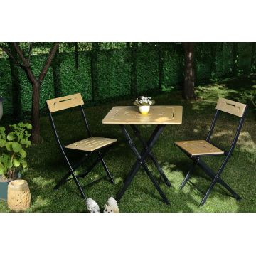Set mobilier de gradina 3 piese, Valovi, Bistro Set 8, MDF , Maro / Negru