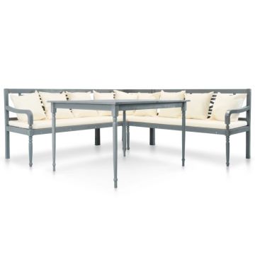 Set mobilier de grădină 4 piese gri/alb lemn masiv de acacia