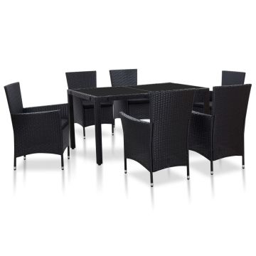 Set mobilier de grădină 7 piese negru poliratan