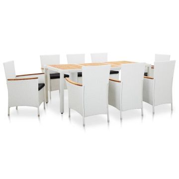 Set mobilier de grădină 9 piese alb poliratan