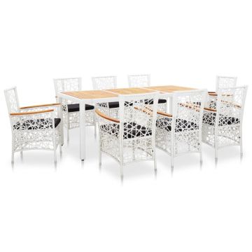 Set mobilier de grădină 9 piese alb poliratan