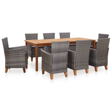 Set mobilier de grădină 9 piese gri poliratan & lemn acacia