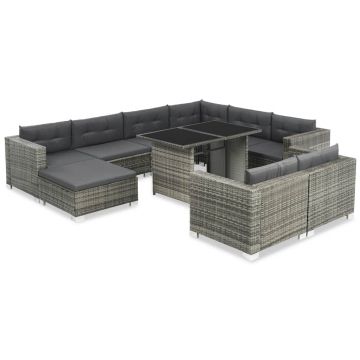 Set mobilier de grădină cu perne 10 piese gri poliratan
