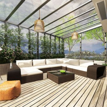 Set mobilier de grădină cu perne 10 piese maro poliratan