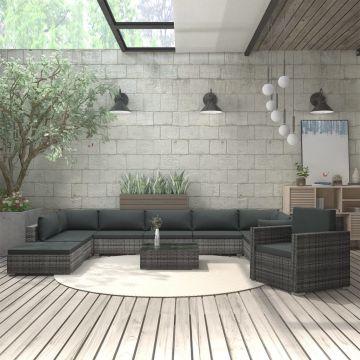 Set mobilier de grădină cu perne 11 piese gri poliratan