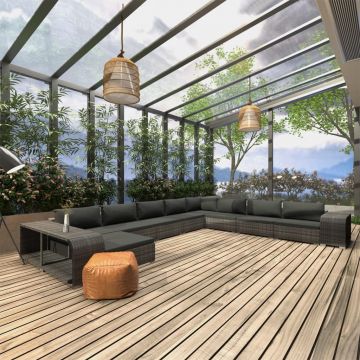 Set mobilier de grădină cu perne 11 piese gri poliratan