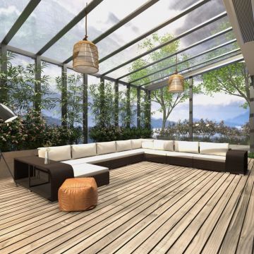 Set mobilier de grădină cu perne 11 piese maro poliratan