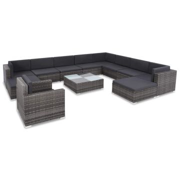 Set mobilier de grădină cu perne 12 piese gri poliratan